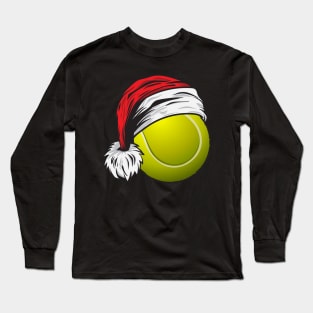 Christmas Tennis Ball With Santa Hat Funny Sport X-mas graphic Long Sleeve T-Shirt